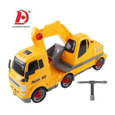 HUADA Children Educational Assemble Plastic Engineering Model Car Mini Excavator Truck Toy with Projection