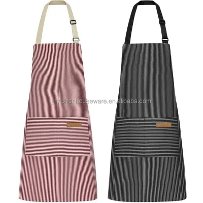 Wholesale Custom Logo Reusable Waist Polyester Stripe Kitchen Apron Sleeveless Chef Bib for Cafe BBQ Food Cooking Cleaning