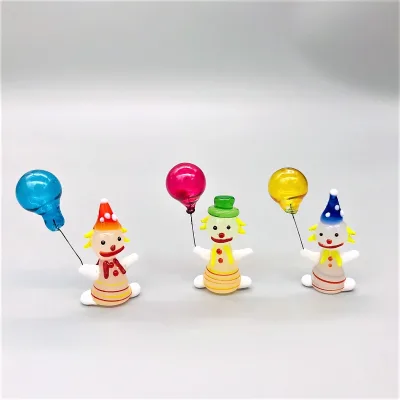 Miniature Clown and Balloon Small Handmade Lampworking Glass Figurine Colored Folk Art Taiwan Promotional Gift