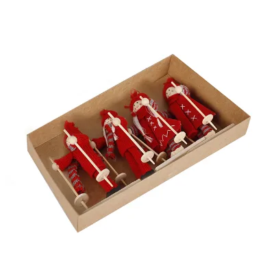 Handmade Mini Christmas Doll Ornaments Red Knitted Cotton Hanging Decorations Festival Style 4pcs Set