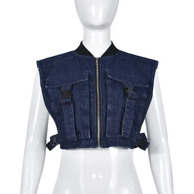 2025 Summer Trendy Women's Denim Vest Top Washed Button Fashion Workwear New Product