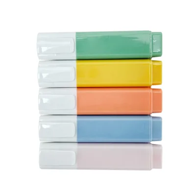 Pink Macaroon Custom Foam Point Fluorescent Highlighter Marker Chisel Fiber Tip Oblique Brush Set Packaging Promotional Product