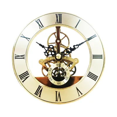 5 Inch (126MM) Moving Gear Skeleton Clock Insert with Roman Numbers Dial Battery Operated Luxury Art Deco Design