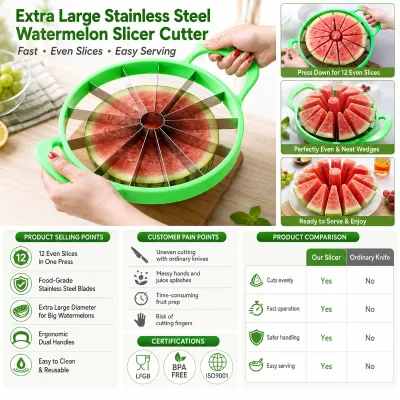 Extra Large Stainless Steel Watermelon Slicer Cutter Fruit Cutting Tool