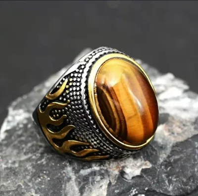 Vintage Antique Natural Zircon Tiger Eye Gemstone Ring Stone Ring Yellow Tiger Eye Finger Ring for Men