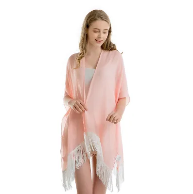 Popular Solid Pink Womens Girls Cover up Summer Beach Bikini Sarong Scarf Shawl With Tassels