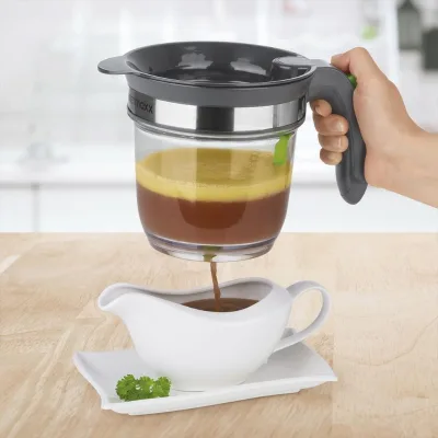 Gravy Fat Separator Measuring Cup and Strainer with Bottom Release for Gravy Sauces and Other Liquids with Oil Grease