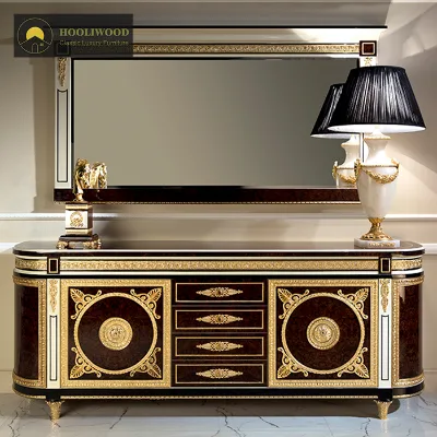 Hot Sale Brown Wooden Luxury Classic Sideboard Cabinet Living Room Furniture Wood Veneer Italian Vintage Buffet Sideboard