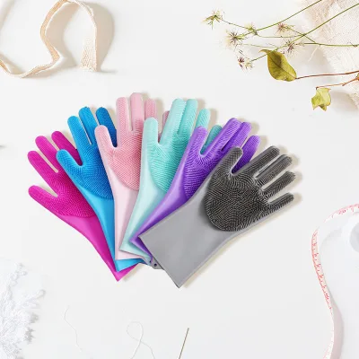 Silicone Scrubbing Gloves with Dense Bristles Reusable Kitchen Dishwashing Brush Heat Resistant for Pot Cup Vegetables