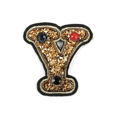 Iron on Sew on 1 Sets 26 English Letters Alphabet Bling Pearls Rhinestones Beads Patches