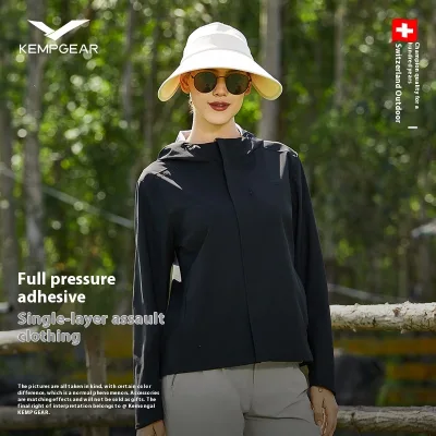 Women's Casual Stand Collar Windproof Hooded Jacket Single-Layer with Breathable Polyester Filling for Autumn Outdoor Activities
