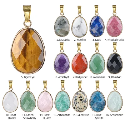 Hot Sales Natural Amethyst Face Water Drop Pendant Crystal Healing Stones Tiger's Eye Pendant for DIY Fashion Gifts