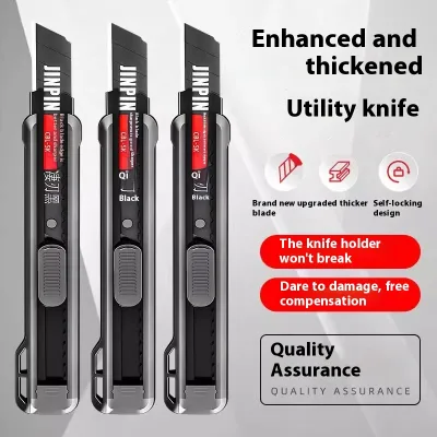 Heavy Duty Thickened Large Utility Knife Multifunctional Wallpaper Cutter Sharp Durable Black Blade Rubber Handle Combat Knife