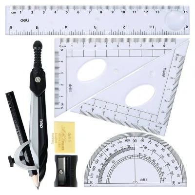 Deli 72155 Compass Ruler Seven-piece Set of Exam Engineering Technology Compass Student Set High Quality