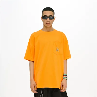 High Quality Logo Custom Printed Pocket Men's T-Shirt Hip-Hop Style Round Neck Loose T-Shirts