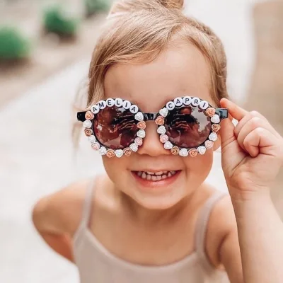 Kids Sunglasses,Factory 2026 New Styling European American Girl Kids Fashion Sunglasses With Letter Bead