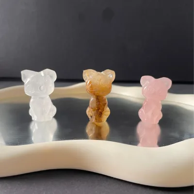 Wholesale Natural Mixed Stone Statue Mini Sitting Luna Cat Crystal Carvings for Desktop Decor Gift