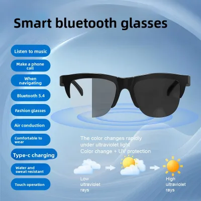 Smart Audio Sunglasses with Photochromic Lens UV Protection Touch Control Long Battery Life Music & Calls Type-C Charging