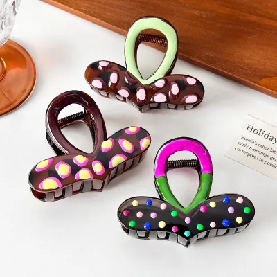 Korean Style Polka Dots Mini Hair Claw Clip Hair Headdress French Style Hair Accessories Decoration Heart Shape