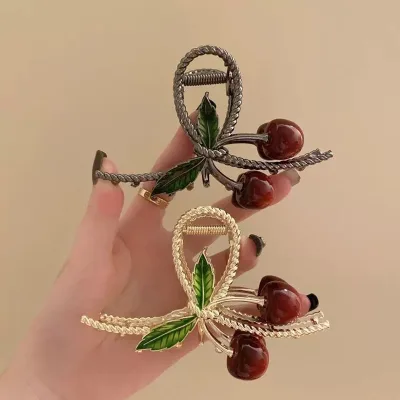 High Quality Cute Twist Cross Fruit Hair Claw Clips Red Metal Cherry Hair Claw