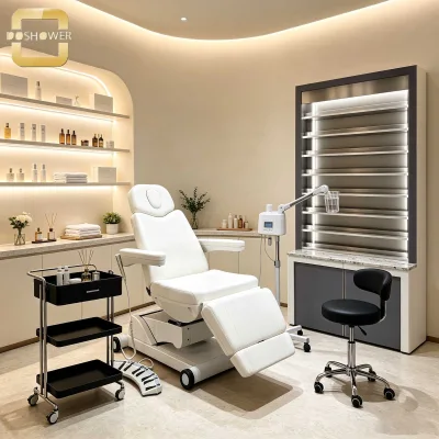 White Electric Podiatry Chair of Split Leg Beauty Treatment Chair With Hand & Foot Controller for Podiatry Center & Skin Clinic