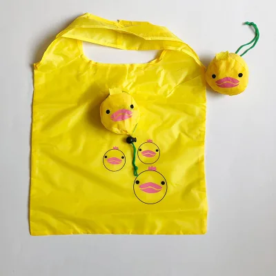 Angyue Custom Cute Animal Yellow Duck Design Eco-Friendly Polyester Foldable Reusable Durable Shopping Bag Hand Shoulder Handles
