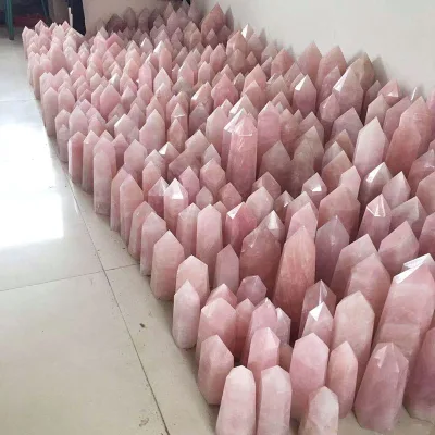 Natural Crystal Rose Quartz clear Quartz Point Tower Wand for Healing