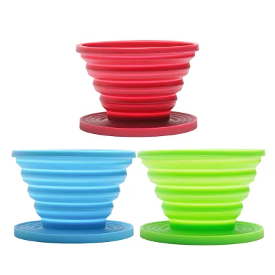 1PCS Wholesale Collapsible Pour Over Coffee Dripper Set Silicone Reusable Cone Filter Holder for Home Camping Travel Office