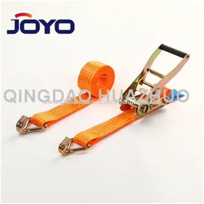 Cargo lashing straps with double J hook, made of high tensile polyester straps, safety factor 7:1