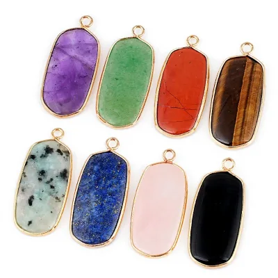 Wholesales Natural Amethyst Pendant Handmade DIY Jewelry Material Copper Wrapped Rectangular Necklace for Gift