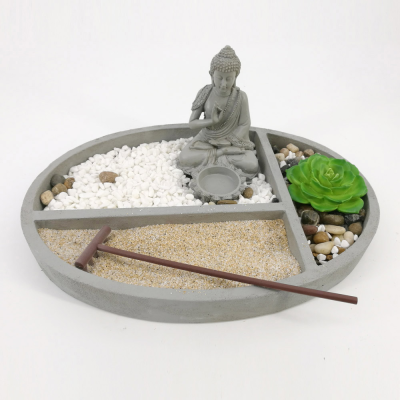 Zen Garden Sand Buddha Rocks Tealight Holder Feng Shui