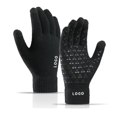 Custom Logo Winter Women Men Warm Thick Touch Screen Gloves Knitting Knit Phone Pad Non Slip Solid Plain Daily Mittens