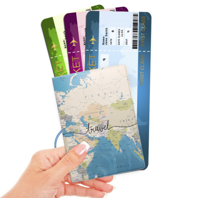 Hot Sale World Map Print Passport Case Travel Document Holder with Card Slot Passport Cover Ticket Business Passport Holder