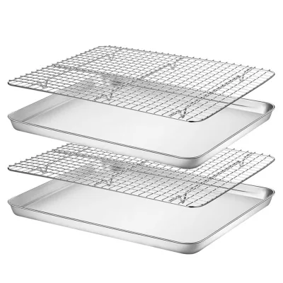 Hot Sale Stainless Steel Rectangle Serving Tray Set with Gridiron Oven Baking Tray 40x60 Baking Sheet Pan with Cooling Rack