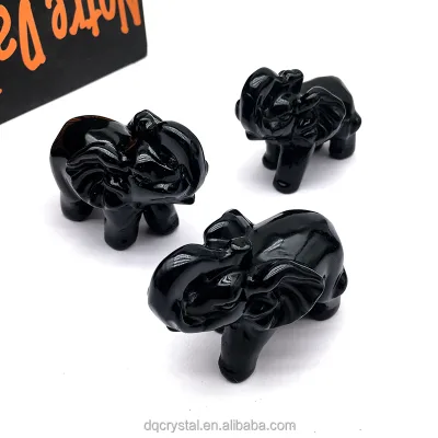 Wholesale Natural Crystal Craft Obsidian Elephant Polished Crystal 80mm Cute Elephant for Home Decoration