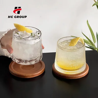 Personalized Glass Spinning Whiskey Glass Drinking Glasses Set Luxury Whisky Tumbler Glass with coaster