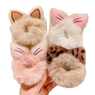 New Arrival Cartoon Cat Ears Fabric Scrunchie High Ponytail Hair Ties Cute Fur Eco-Friendly Kids Hair Accessories