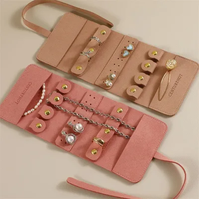 Guorui Foldable Velvet Microfiber Jewelry Organizer Pouch Roll Bag Portable Travel Jewelry Pouch for Women