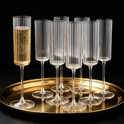 Ribbed Champagne Flute Elegant Textured Champagne Glass for Wedding Party Wholesale