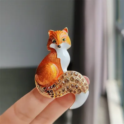Vintage Exquisite Rhinestone Fine Brooches Fashion Epoxy Enamel Animal fox Brooch Waterproof Jewelry Non Tarnish Bulk Wholesale
