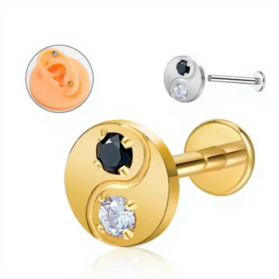 F136 Titanium Stud Earrings Zircon Ear Bones High-end Bagua Lip Piercing Earring