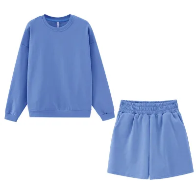 Custom Summer Shorts Set Woman Tracksuits Oversize Sweatshirts High Waist Shorts Female Two Piece Set Women Pullover Sweatshirt