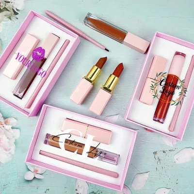 Private Label Retractable Creamy Brown Nude Lip Liner and Shiny Lip Gloss Set Waterproof Long Lasting 3 in 1lip Kit