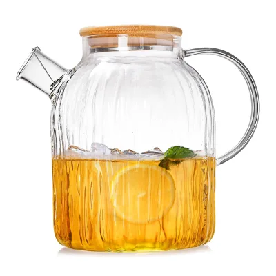 Unique Design 1800ml Borosilicate Glass Water Pitcher with Bamboo Lid for Cold Drinking