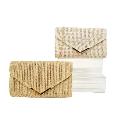 Straw Crossbody Bags for Women Summer Fashion Envelope Shape Straw Purses Handbags with Magnetic Closure Single Strap Clutch