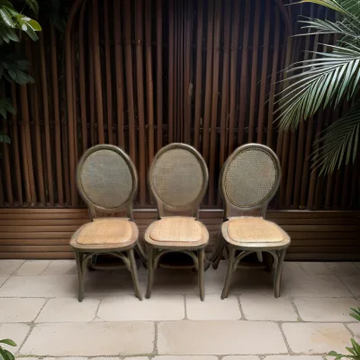 High Quality Natural Oak Wood Rattan Cane Cross Back Cafe Chair for Outdoor Garden Park Furniture Solid Wood Material
