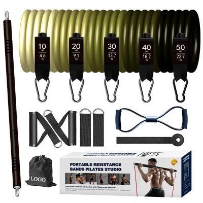 Factory TPE 11-Pc/12-Pc Workout Fitness Gym Pull Set 150Lbs-200Lbs Camo Gradient Resistance Bands Tube Wholesale Strips