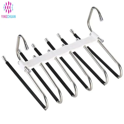 Fast Delivery 6 in 1 Stainless Steel Save Space Multi-Functional Folding Rack Wardrobe Organizer Stable Metal Hanger