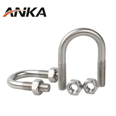 Manufacturer 304 Stainless Steel Hex Head U Bolt With Hex Nuts Pipe Clamp U Bolt Fastener M6-M24 for Pipeline Fixing
