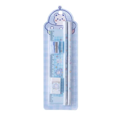 Hot Sale Cartoon Pencil Eraser Ruler Sharpener Stationery Set Gift for Students and Girls
